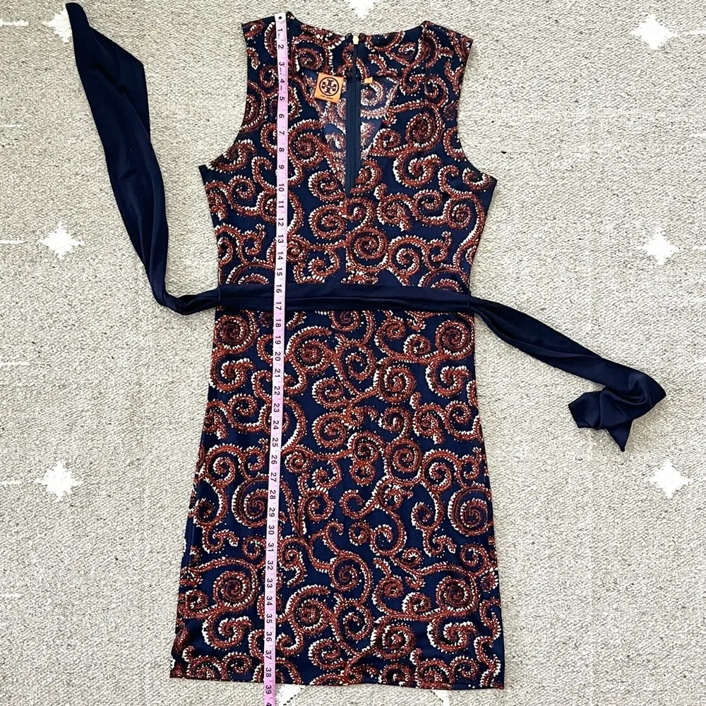 Tory Burch Nicola Navy Sapello Silk Belted Dress Small